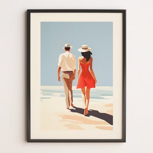 Romantischer Strandspaziergang Poster | Minimalist Paar Wandkunst | Sommer Liebe Printable | Küsten Dekor | Geschenk für Paare