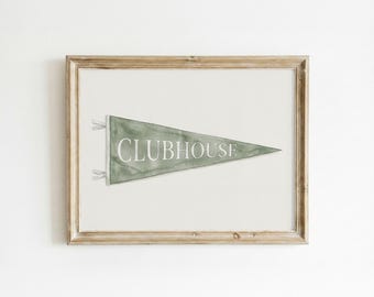 Golf Clubhouse Pennant Poster — Vintage Watercolor Golf Art