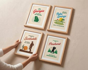 Vintage golfreisposterset: retro muurkunst (digitale download)