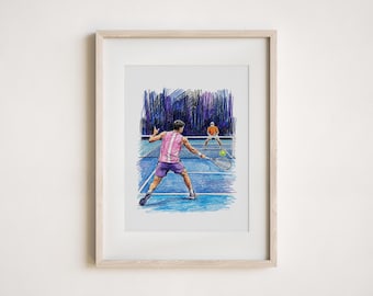 Illustratieposter tenniswedstrijd – cadeau en decor tennisliefhebber – digitale download