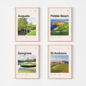 Láminas artísticas de campos de golf / Juego de 4 / Descarga digital / Inspiradas en destinos de golf icónicos