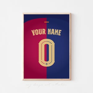 Póster de pared con la camiseta de local del Barcelona personalizada, decoración de pared con la camiseta del Barça, personalizable con cualquier nombre y número