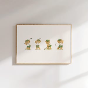 Póster de oso con swing de golf / Arte de pared para guardería de golf / Láminas de golf para guardería de bebé / Decoración de habitación con temática deportiva