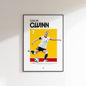 Plakat Giulii Gwinn — minimalistyczna grafika ścienna z motywem kobiecej reprezentacji Niemiec w piłce nożnej