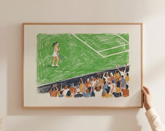 Illustratieposter tenniswedstrijd – horizontaal – cadeau en decor tennisliefhebber – digitale download