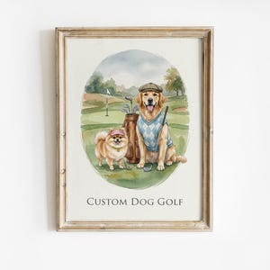 Póster personalizado con retrato de mascota: decoración de pared estilo golf vintage.