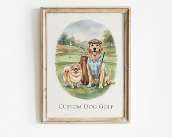 Custom Pet Portrait Poster - Vintage Style - Golf Lover Gift and Decor - Digital Download