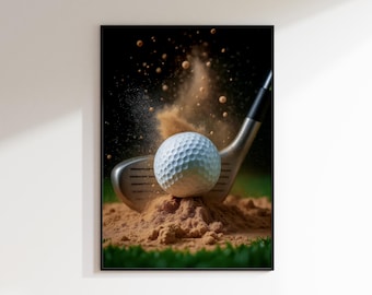 Stampa artistica vintage con impatto dello swing del golf, illustrazione retrò di un golfista, download digitale
