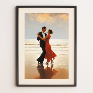 Romantisches Beach Dance Poster | Elegantes Paar Wandkunst | Druckbare Küsten Liebe Dekor | Geschenk für Paare | Digitaler Kunstdruck