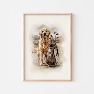 Golden Retriever Print, Golf Poster, Golf Print, Golf Wall Decor, Golf Artwork, Golf Wall Art