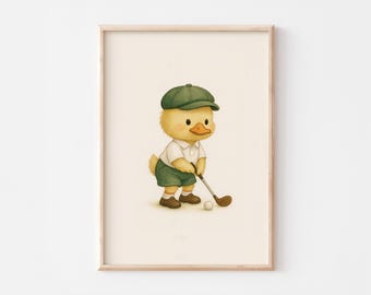 Golf Duck Nursery Poster — Adorable Animal Golf Kids Art