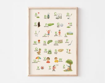 Golf Alphabet Poster: Aquarell Kinderzimmer Wandbild (Digitaler Download)