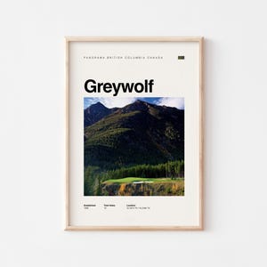 Póster del campo de golf Greywolf, arte canadiense de golf en las montañas, impresión escénica de golf / póster de golf con paisaje forestal, descarga digital
