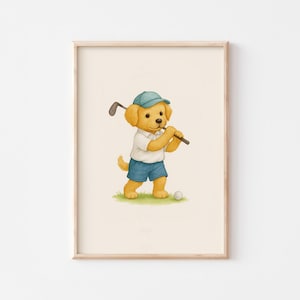 Cute Golf Puppy Poster Golf Prints Baby Nursery Art Kids Golf Room Decor Digital Download