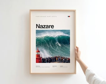 Nazare Surf Poster — Portugal Vintage Big Wave Print