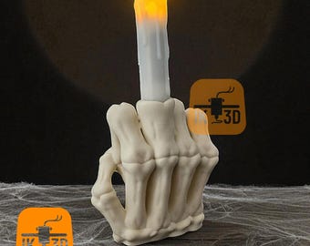 3D Printing Files: Skeleton Hand STL Middle Finger Candle Holder, Halloween Decor, Gothic Decoration, Hand Flipping the Bird
