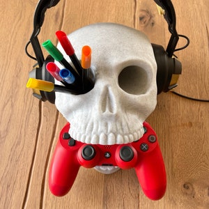 Skull Headphone Holder 3D Printing File, Skull Stl, Controller Holder Stl, Dice Tower Stl, Wall Mountable Spooky Decor, Headset Holder