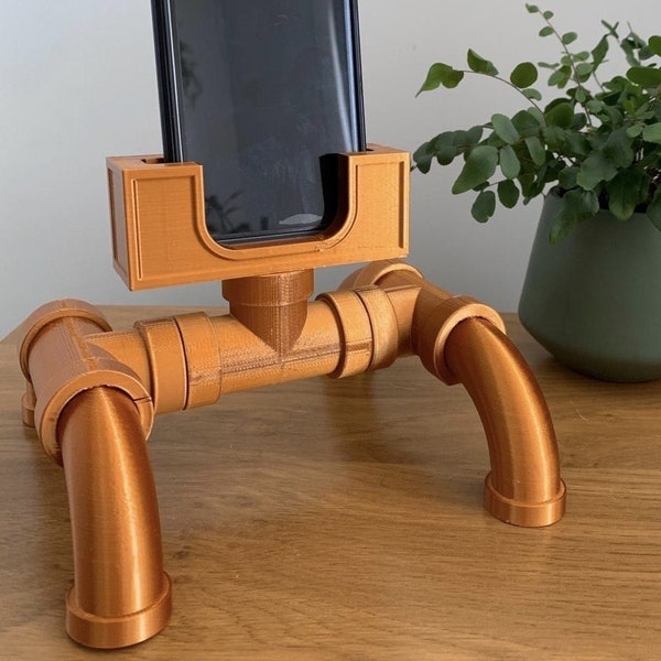 Modern Phone Holder, Pipe Phone Holder Charger Digital Download, 3D Printing File Industrial Home Decor, Pipe Decor Ideas, Metal Pipe Design