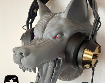 Headset Holder Wolf Head 3D Printing Files, STL Wall Mounted Headphones Holder, Digital Files for 3D Printing DIY, Wolf Decor Gift Ideas