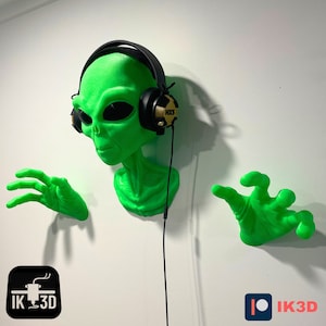 Wall Mounted Alien Headset Holder STL 3D Printing Files, Alien Headphones Holder 3D Print, Digital Files for 3D Printing, Headphones Holder