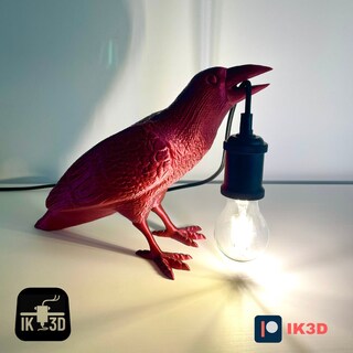 Seletti Bird Lamp Looking - Lampada Da Tavolo A Forma Di Corvo Bianco, Design Marcantonio, Luce LED Calda Inclusa