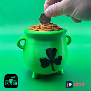 St Patrick's Day STL 3D Druckdateien, Kobold Kessel Sparschwein, digitale Dateien für 3D-Drucker, Geldbank, funktionale STL