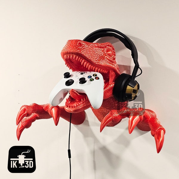 Velociraptor Head Wall Mounted STL Files for 3D Printing, Headset Holder STL, Dino Controller Holder Compatible with Xbox and PlayStation