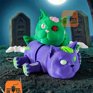 Flexi Print-in-Place Cat STL, Articulated Flexi Animal, Zombie Cat 3D Model, Spooky Halloween Gift, Digital STL File for 3D Printing
