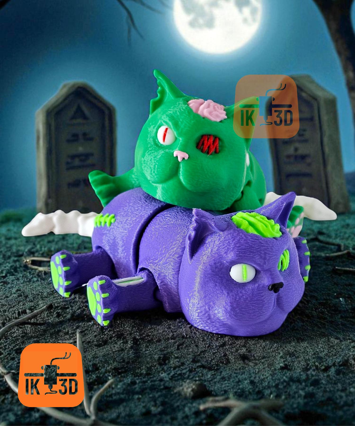 Flexi Zombie Cat STL: Spooky Articulated 3D Model (digital File