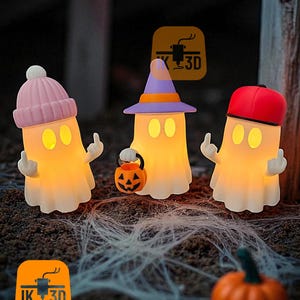 3Dプリント用ハロウィンSTL、ゴーストランプLEDキャンドル、かわいいゴーストフィギュア、不気味なハロウィンデコレーションDIY、お化けギフトアイデア、ランタン