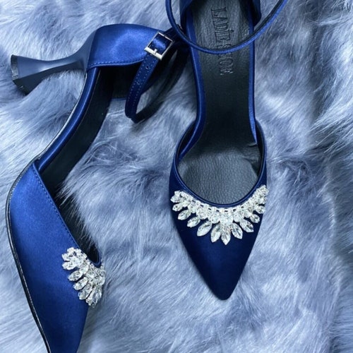 Glamorous Wedding Shoes Satin Navy Blue Wedding Shoes - Etsy