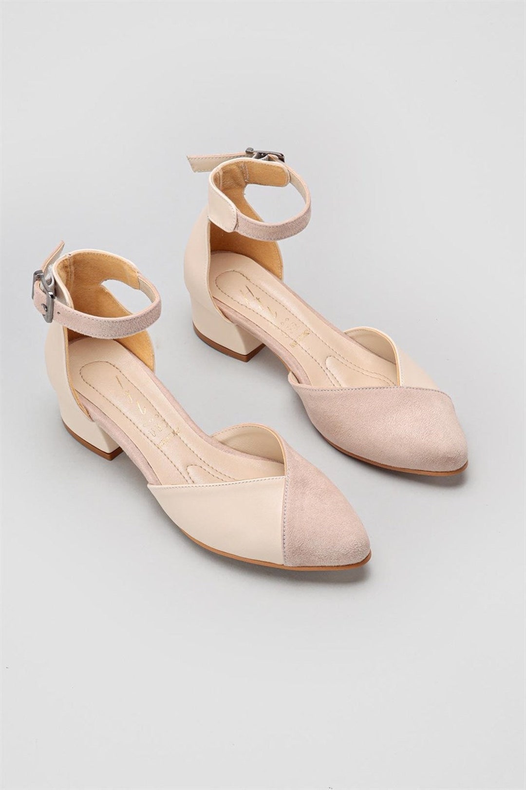 Cream Bridal Shoes Block Heel Wedding Flats for Bride Nude Etsy