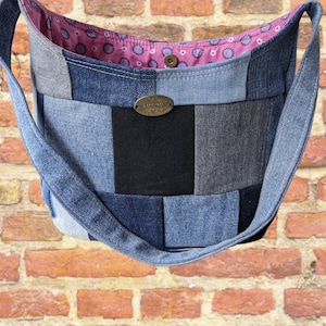 INDI' RePurposed, UpCycled Denim Patchwork Shoulder/Under Arm Bag - Handmade