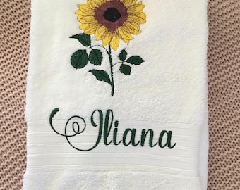 Toalla de baño de girasol/Toalla de baño personalizada/ Regalo de cumpleaños /Toalla bordada