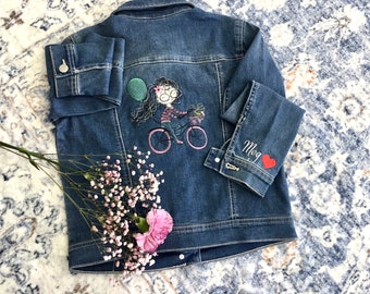 Personalised Girl Denim Jacket/ Embroidered Denim Jacket/ Little Girl Jean Jacket