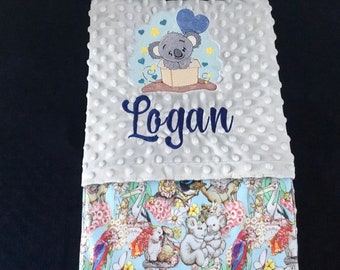 Couverture brodée Koala/ Couverture personnalisée pour bébé/ Couverture faite à la main personnalisée/ Couverture pour bébé garçon / Couverture pour cadeau