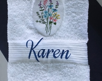 Flower bouquet embroidered Towel/Personalised embroidered Towel