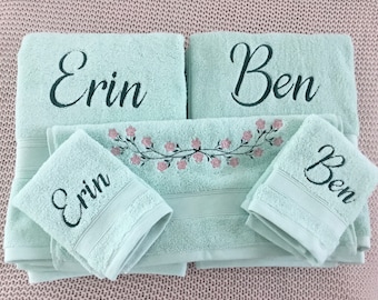 Embroidered Towel set for siblings / Twin’s Bathroom Makeover