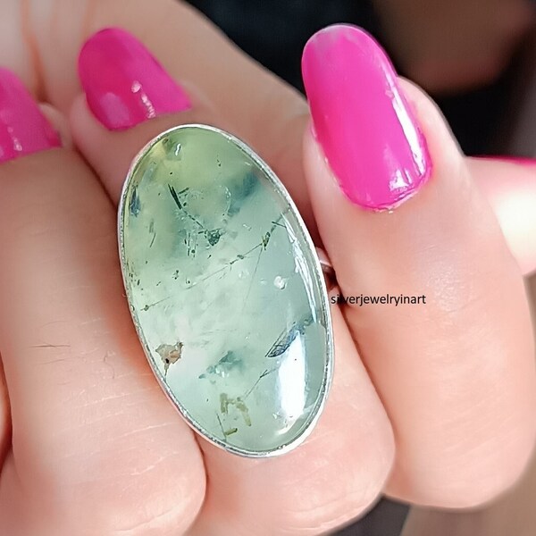 Prehnite Ring, 925 Sterling Silver Ring, Handmade Ring, Band Ring, Women Jewelry, Gemstone Ring, Gift Jewelry, Boho Ring, Prehnite Jewelry