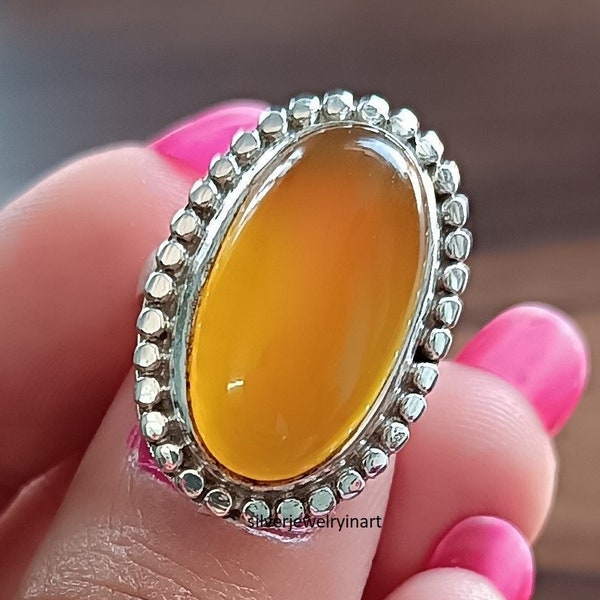 Bague cornaline, bague faite main en argent sterling 925, bague avec pierres précieuses orange, bague cadeau femme, bague avec pierres précieuses naturelles, bague cadeau de forme ovale en argent