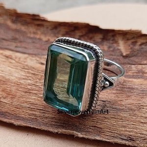 Aquamarine Statement Ring: 925 Sterling Silver Boho Jewelry