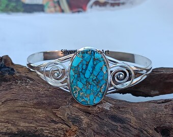 Blue Copper Turquoise Sterling Silver Bangle: Boho Cuff Jewelry - Etsy