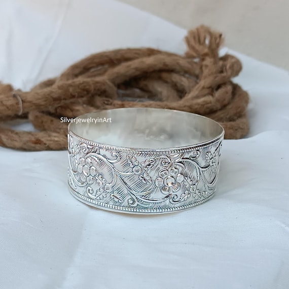 Handmade Sterling Silver Flower Bangle: Wedding Cuff Jewelry - Etsy