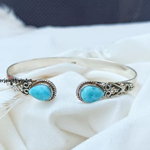 Larimar Bangle ,925 Sterling Silver Bangle, Handmade Jewelry,Women  Bangle Christmas Gift,Larimar Gemstone, Silver Bangle Gift For Her.