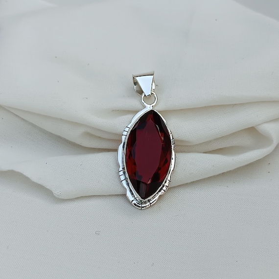 Handmade Red Garnet Pendant: 925 Sterling Silver Gemstone Jewelry
