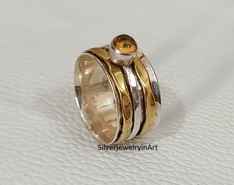 Citrine Gemstone Spinner Ring,925 Sterling Silver Spinner Ring, Handmade, Statement, Meditation, Gift For Her, Women Ring, Silver Jewelry