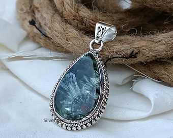Pear Seraphinite Pendant: Handmade Sterling Silver Jewelry