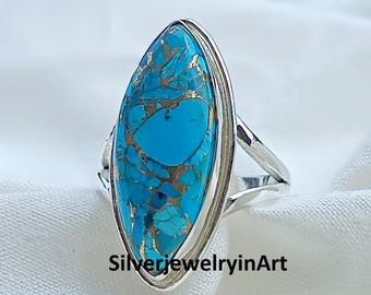 Bague Fleurie Studio Barse Kingman - Cuivre, Turquoise Stabilisée, Argent 925, Neuve En Boîte