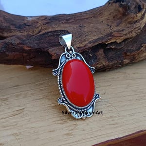 Red Coral Gemstone  Pendant, 925 Sterling Silver Pendant ,Designer Neckless, Red Coral Jewelry, Women Pendant Jewelry, Anniversary Gift.