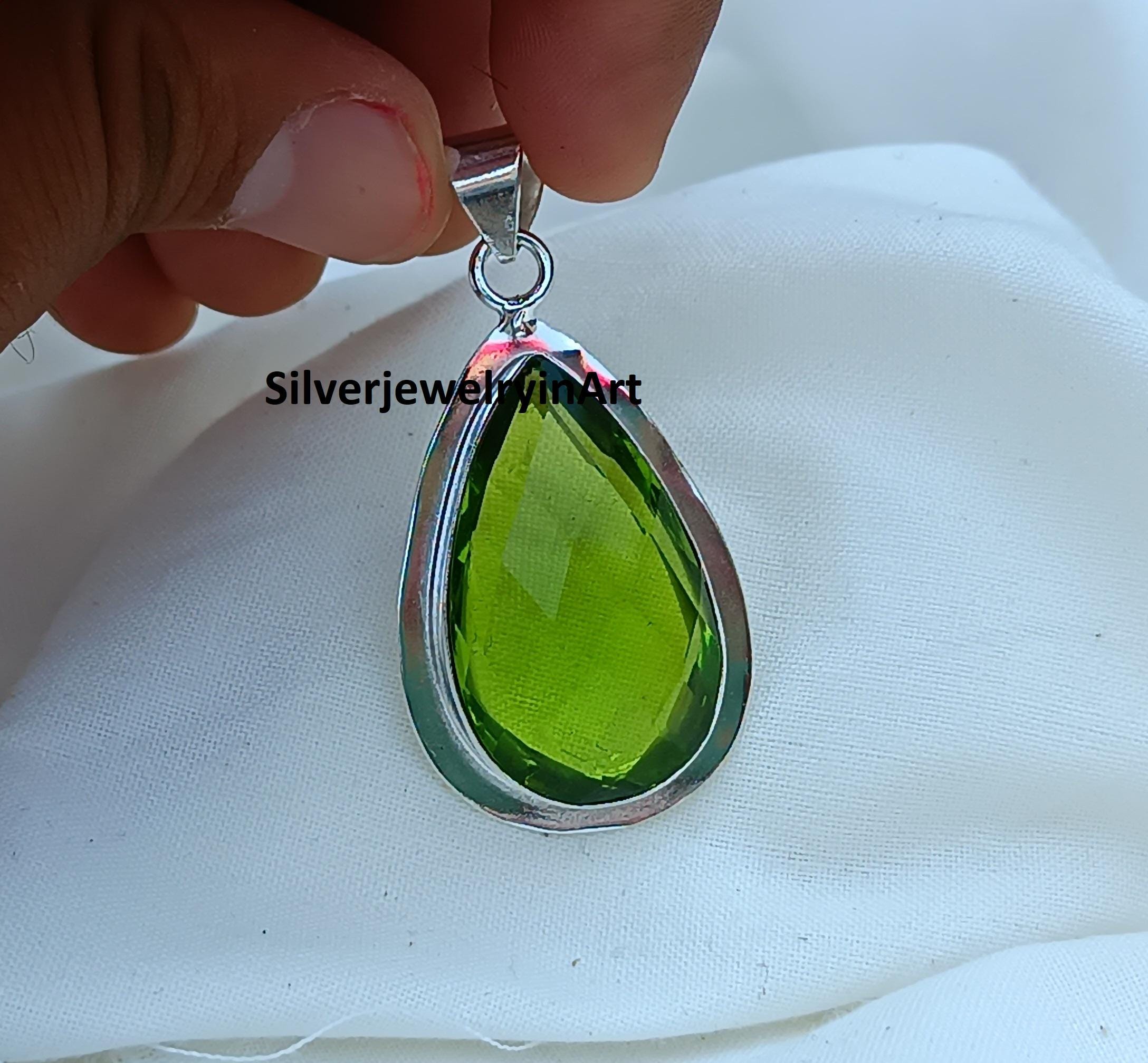 Collier En Argent 925 Avec Péridot Vert | Bijou Fait Main Pour Cadeau Anniversaire, Fiançailles Ou Noël
